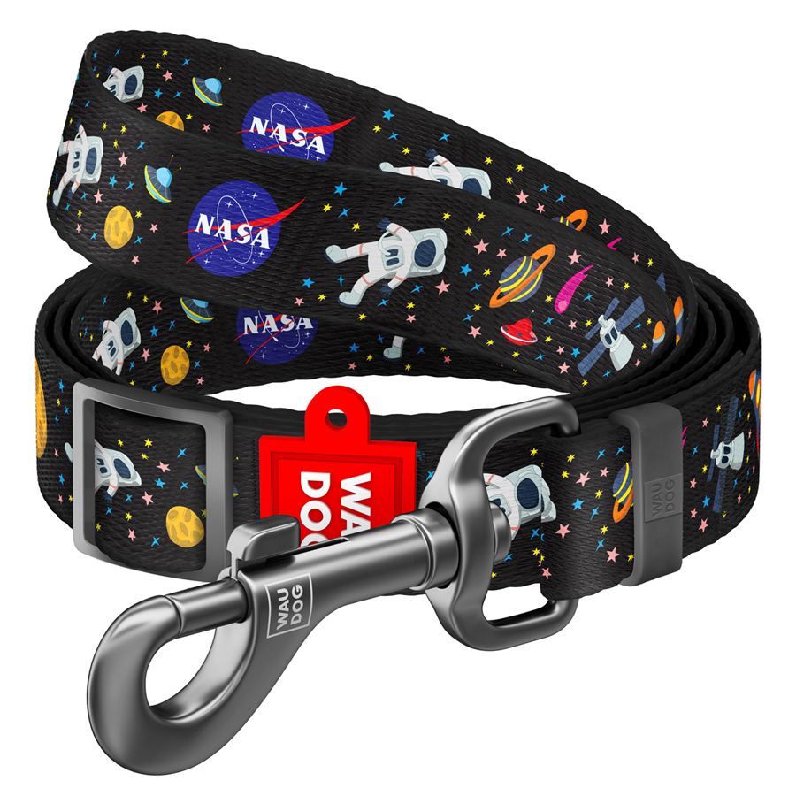 Повідець для собак нейлоновий WAUDOG Nylon, малюнок "NASA", регульований, Ш 15 мм, Дов 152-183 см