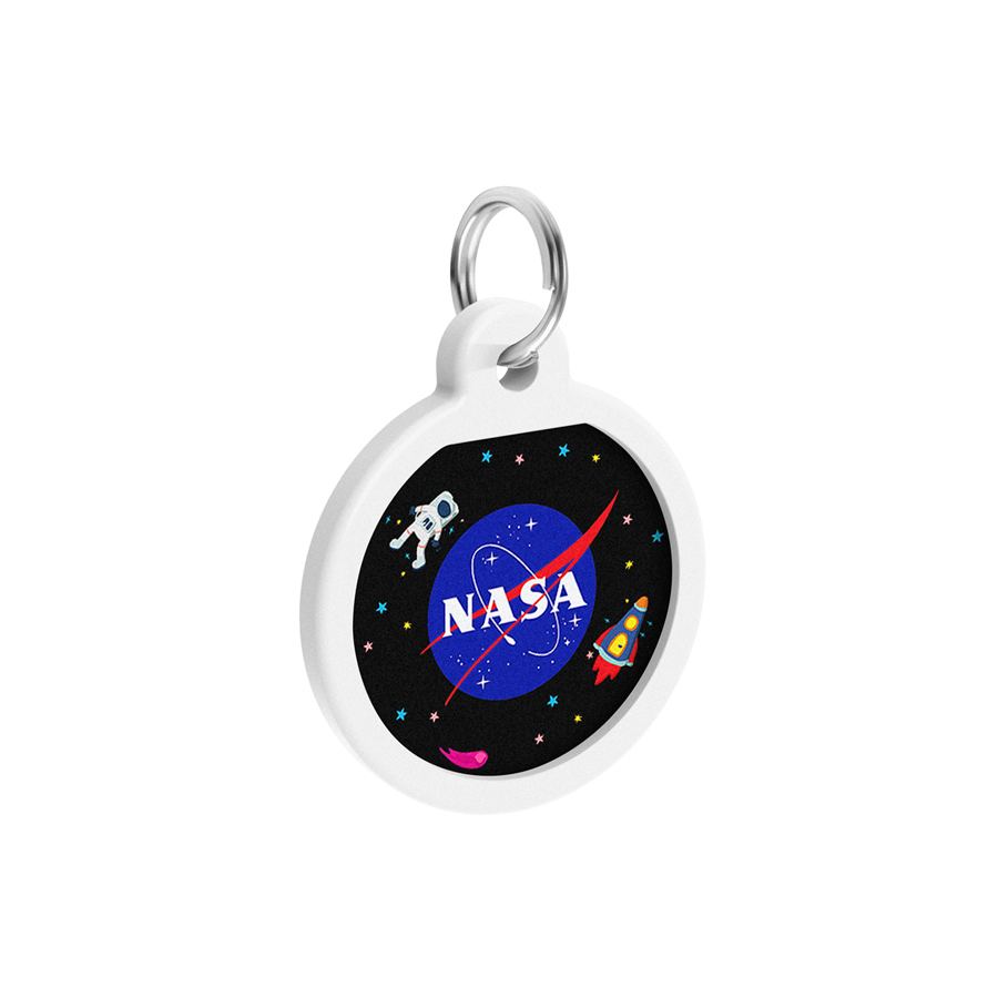 Адресник для собак та котів металічний WAUDOG Smart ID з QR паспортом, малюнок "NASA", круг, Д 25 мм — фото 5