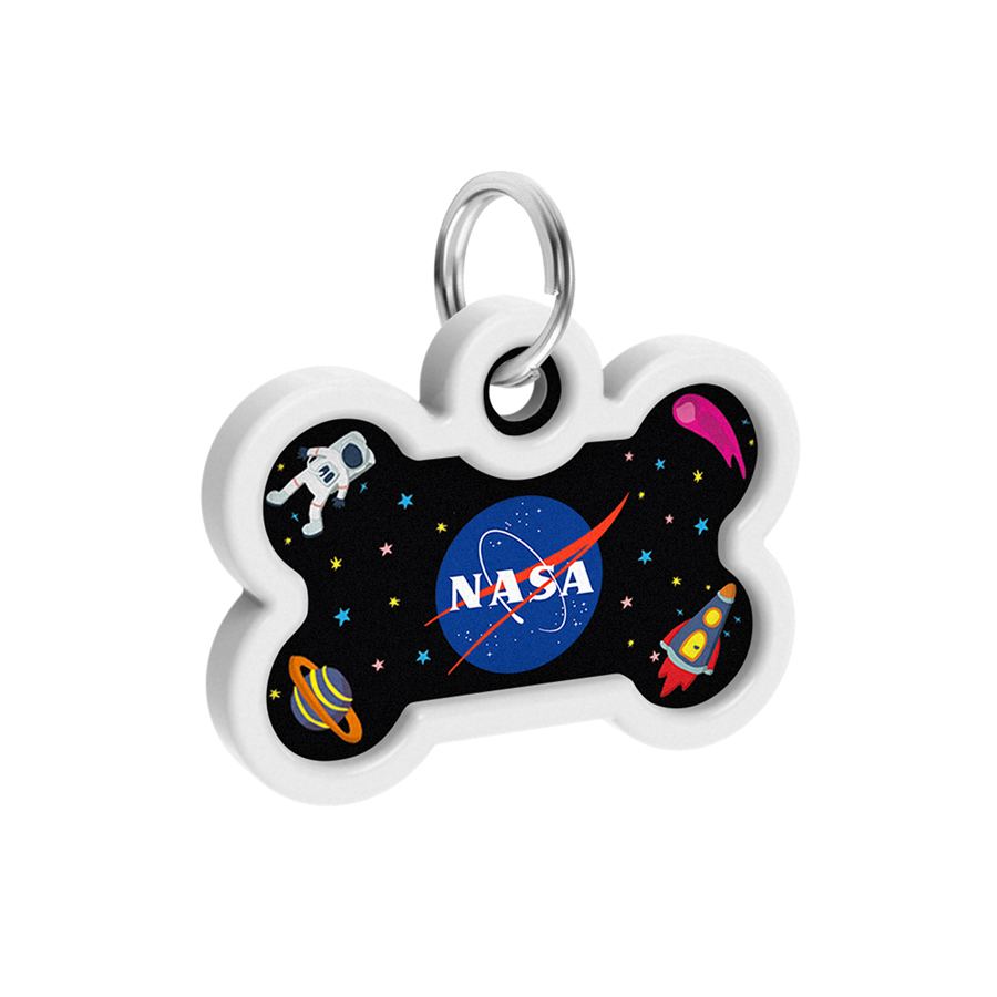 Адресник для собак і котів металевий WAUDOG Smart ID з QR паспортом, малюнок "NASA", кістка, Д 40 мм, Ш 28 мм — фото 2