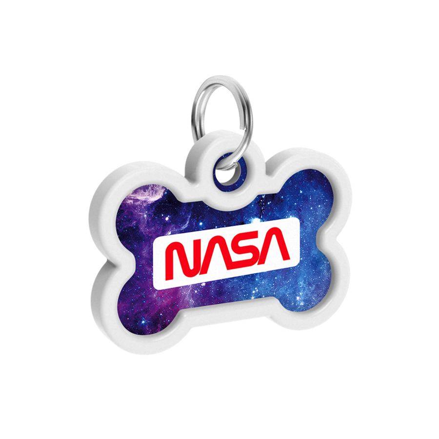 Адресник для собак і котів металевий WAUDOG Smart ID з QR паспортом, малюнок "NASA21", кістка, Д 40 мм, Ш 28 мм — фото 4
