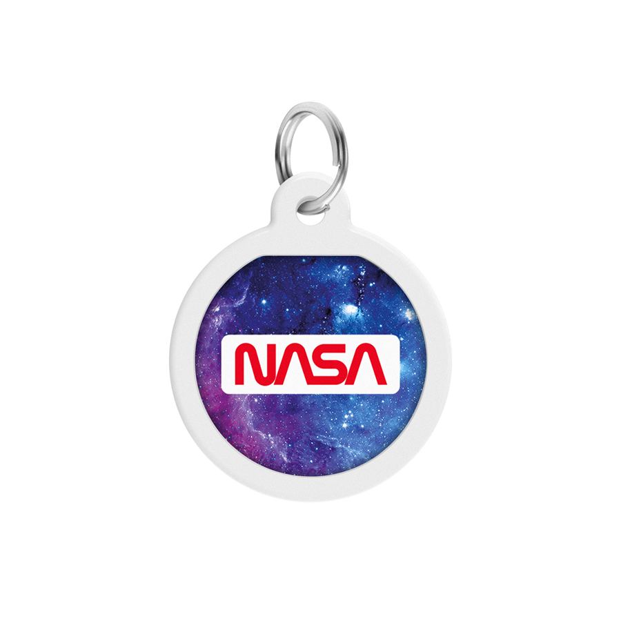 Адресник для собак і котів металевий WAUDOG Smart ID з QR паспортом, малюнок "NASA21", коло, Д 25 мм — фото 2