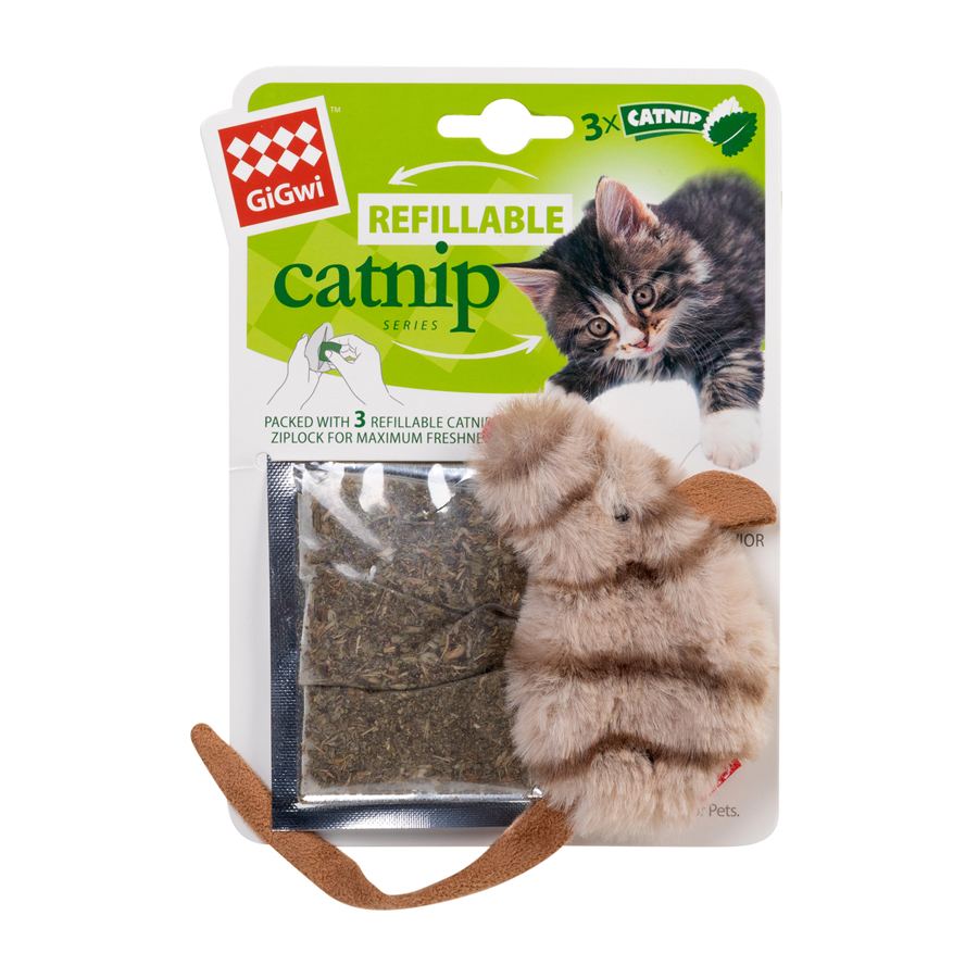 Іграшка для котів Мишка GiGwi Refillable Catnip, штучне хутро, 10 см — фото 2