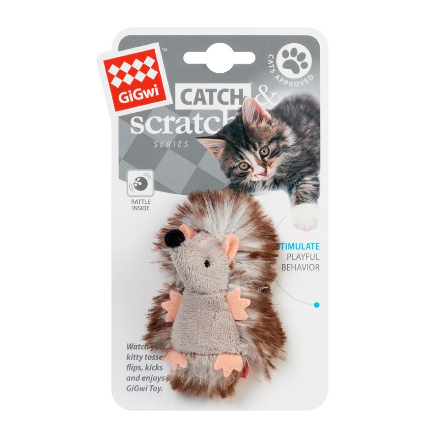 Іграшка для котів Їжачок з брязкальцем GiGwi Catch&scratch, плюш, штучне хутро, 7 см — фото 2