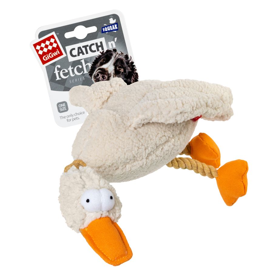 Іграшка для собак Качка з пищалкою GiGwi Catch&fetch, текстиль, мотузка, 36 см — фото 2