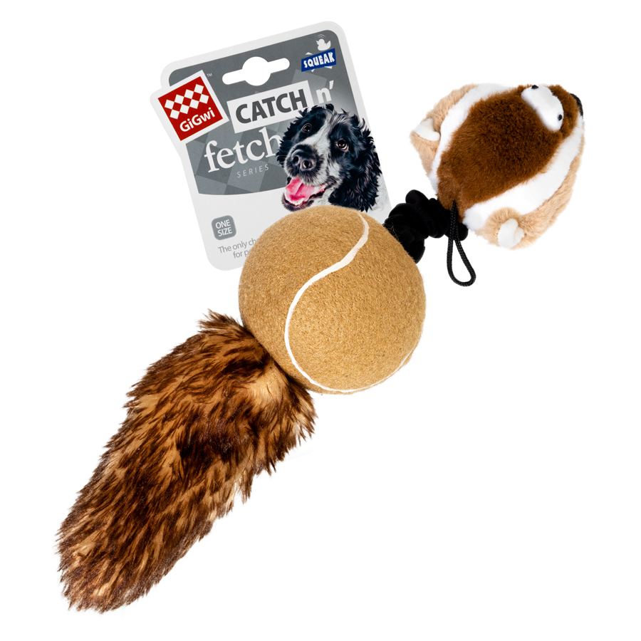 Іграшка для собак Борсук з 2-ма пищалками GiGwi Catch&fetch, штучне хутро, тенісна гума, мотузка, 32 см — фото 2