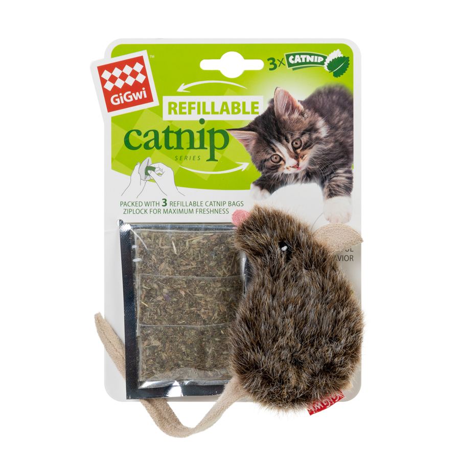 Іграшка для котів Мишка GiGwi Refillable Catnip, штучне хутро, 10 см — фото 2