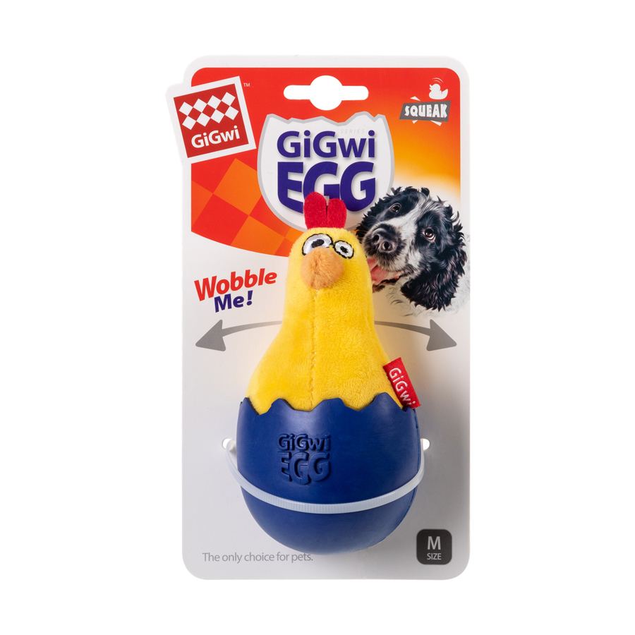 Іграшка для собак Курча-неваляшка з пищалкою GiGwi EGG, текстиль, гума, 14 см — фото 2