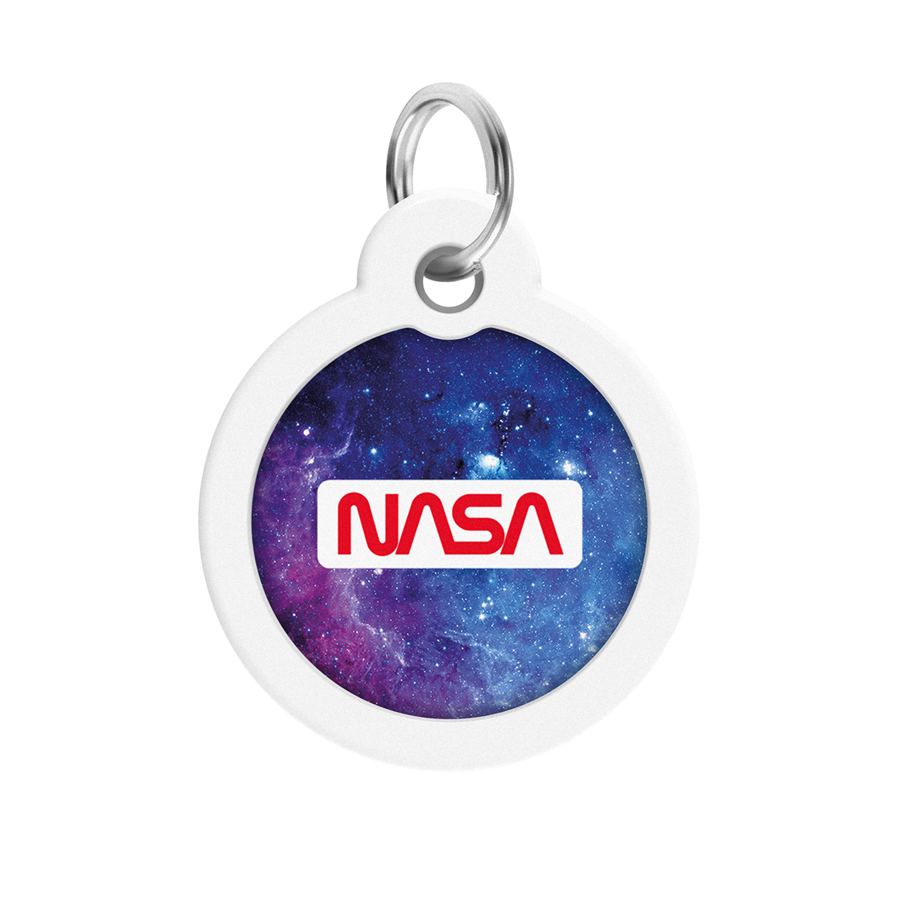 Адресник для собак і котів металевий WAUDOG Smart ID з QR паспортом, малюнок "NASA21", коло, Д 30 мм — фото 2