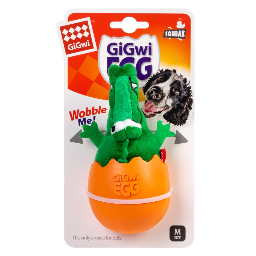 Іграшка для собак Крокодил-неваляшка з пищалкою GiGwi EGG, текстиль, гума, 14 см — фото 2