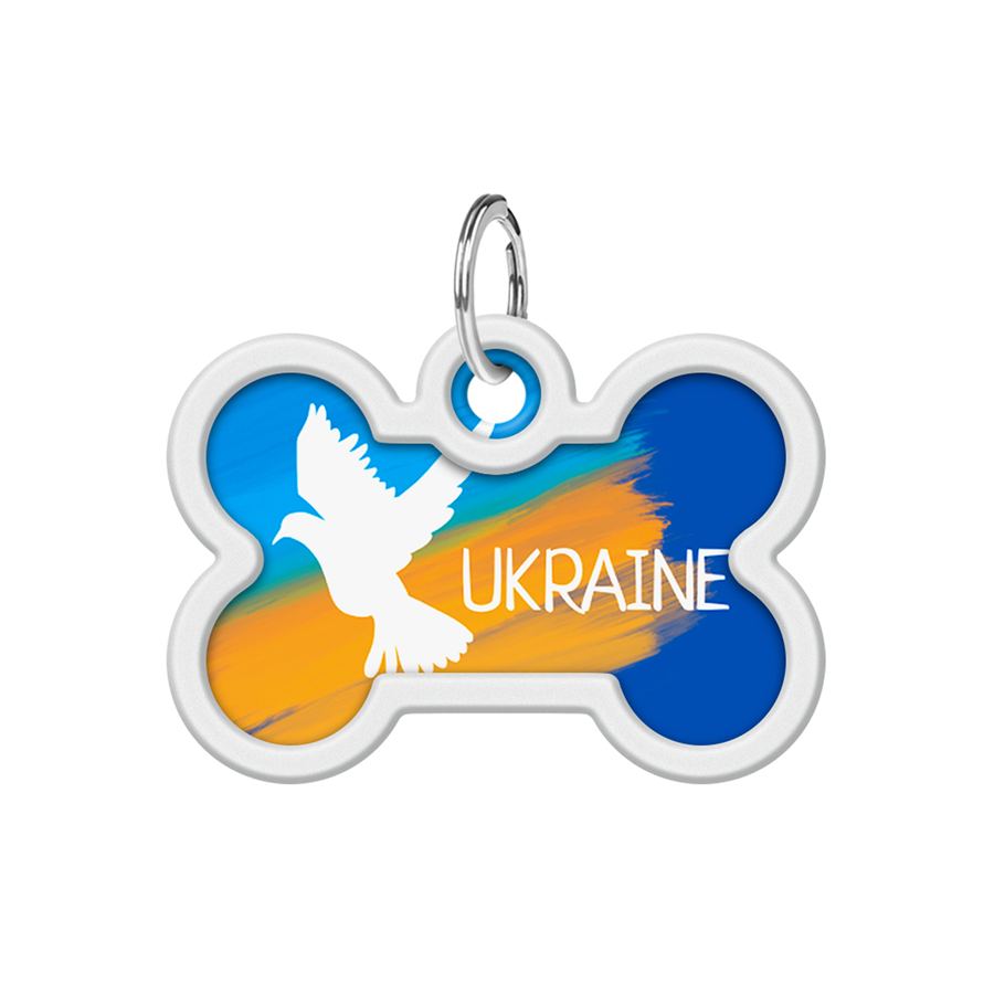 Адресник для собак і котів металевий WAUDOG Smart ID з QR паспортом, малюнок "Прапор", кістка, Д 40 мм, Ш 28 мм — фото 2