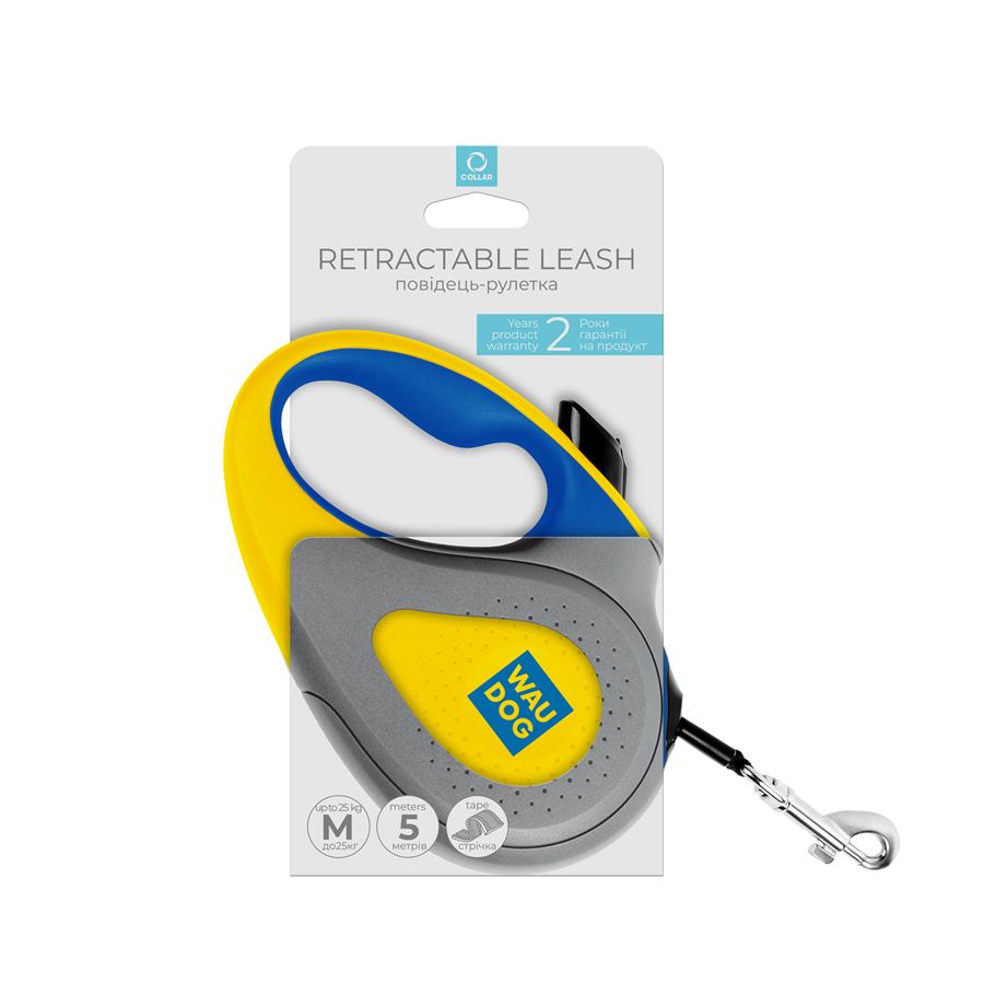 Повідець-рулетка для собак WAUDOG R-leash, малюнок "Colors of freedom", M, до 25 кг, 5 м, світловідбивна стрічка — фото 4
