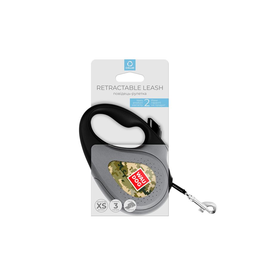 Повідець-рулетка для собак WAUDOG R-leash, малюнок "Мілітарі", XS, до 12 кг, 3 м, світловідбиваюча стрічка — фото 4