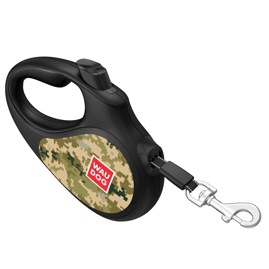 Повідець-рулетка для собак WAUDOG R-leash, малюнок "Мілітарі", M, до 25 кг, 5 м, світловідбиваюча стрічка — фото 3