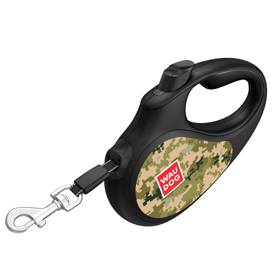 Повідець-рулетка для собак WAUDOG R-leash, малюнок "Мілітарі", L, до 50 кг, 5 м, світловідбиваюча стрічка — фото 2