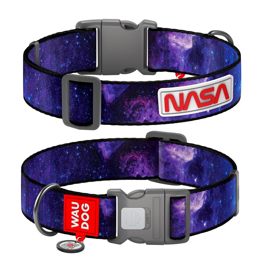 Нашийник для собак нейлоновий WAUDOG Nylon з QR паспортом, малюнок "NASA21", пластиковий фастекс, XXL, Ш 35 мм, Дов 46-70 см
