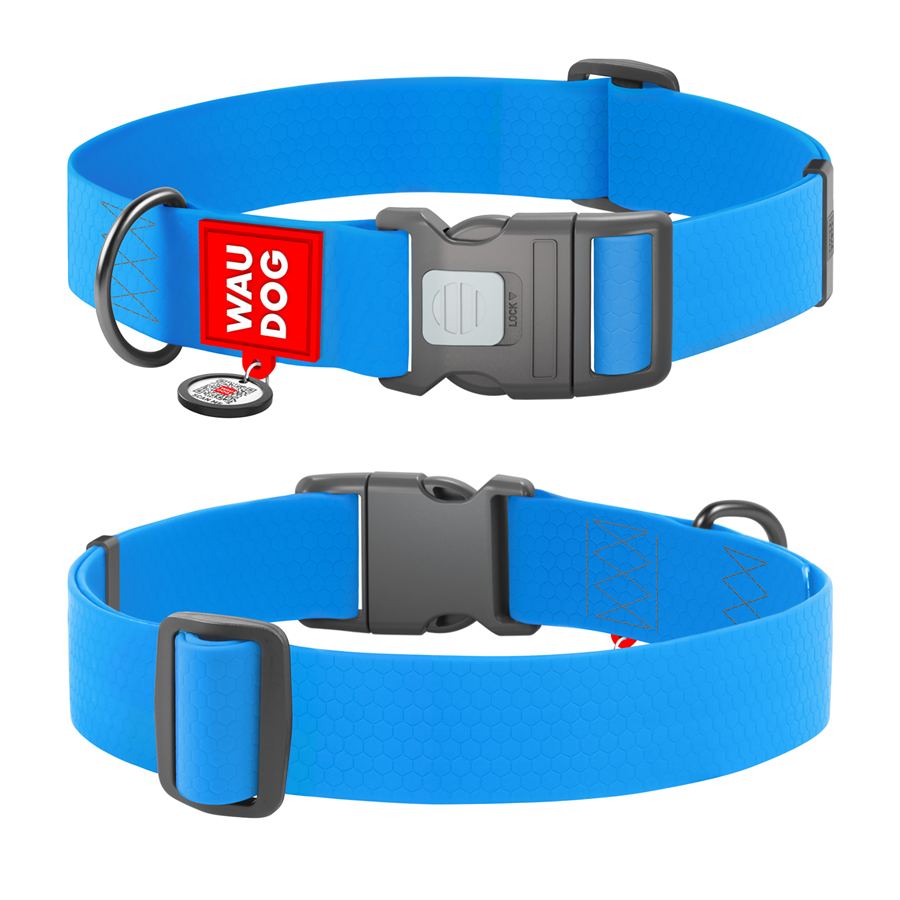 Нашийник для собак водостійкий WAUDOG Waterproof з QR паспортом, пластиковий фастекс, XXL, Ш 40 мм, Дов 46-70 см, блакитний — фото 3