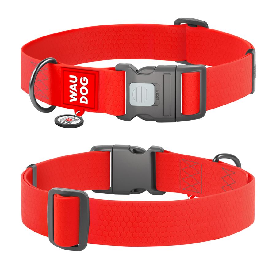 Нашийник для собак водостійкий WAUDOG Waterproof з QR паспортом, пластиковий фастекс, XXL, Ш 40 мм, Дов 46-70 см, червоний — фото 3