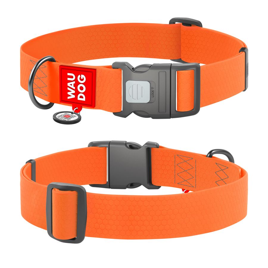 Нашийник для собак водостійкий WAUDOG Waterproof з QR паспортом, пластиковий фастекс, XXL, Ш 40 мм, Дов 46-70 см, помаранчевий — фото 3