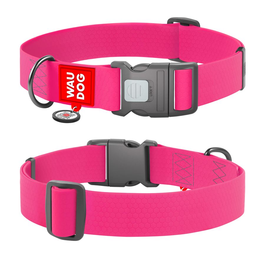 Нашийник для собак водостійкий WAUDOG Waterproof з QR паспортом, пластиковий фастекс, XXL, Ш 40 мм, Дов 46-70 см, рожевий — фото 3
