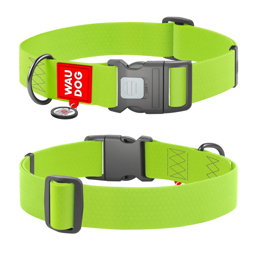 Нашийник для собак водостійкий WAUDOG Waterproof з QR паспортом, пластиковий фастекс, XXL, Ш 40 мм, Дов 46-70 см, салатовий — фото 3