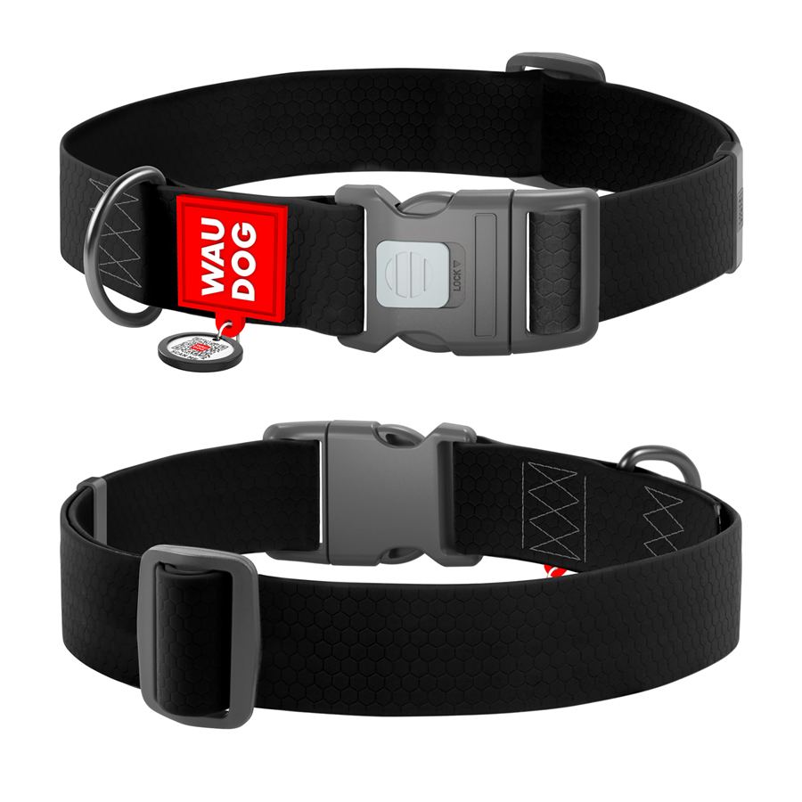 Нашийник для собак водостійкий WAUDOG Waterproof з QR паспортом, пластиковий фастекс, XXL, Ш 40 мм, Дов 46-70 см, чорний — фото 3