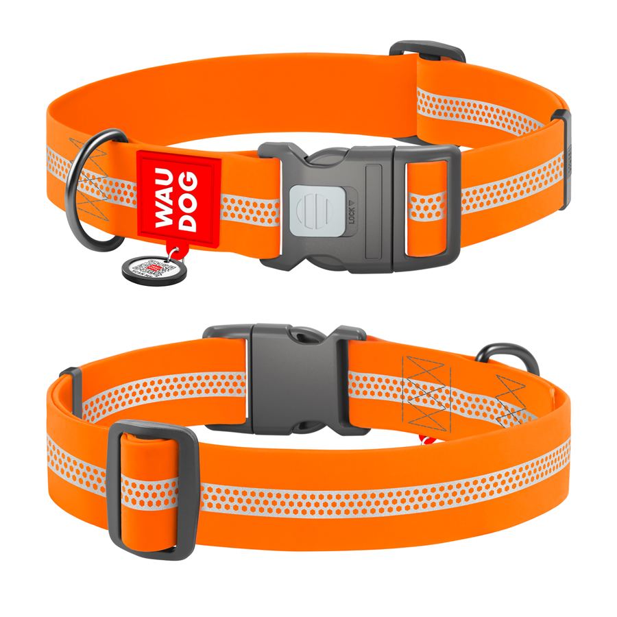 Нашийник для собак водостійкий WAUDOG Waterproof з QR паспортом, світловідбивний, пластиковий фастекс, XXL, Ш 40 мм, Дов 46-70 см, помаранчевий — фото 3