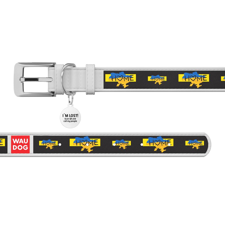 Нашийник для собак шкіряний WAUDOG Design з QR паспортом, малюнок "Дім", XL, Ш 35 мм, Дов 46-59 см, білий — фото 3