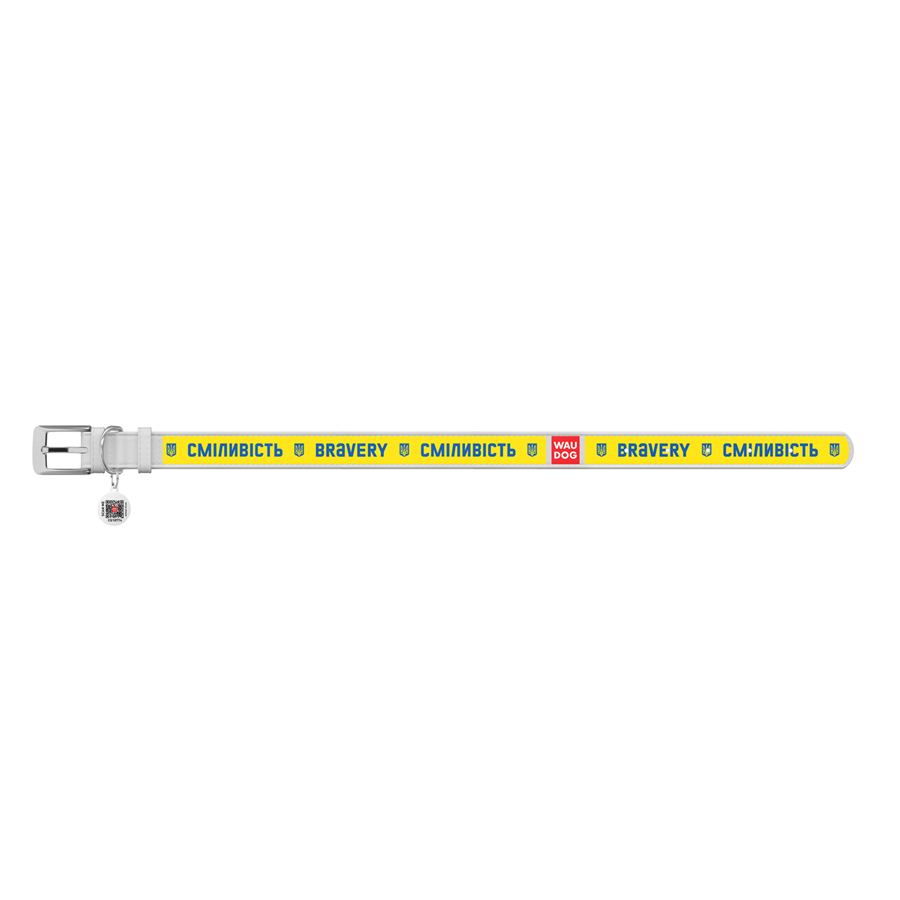 Нашийник для собак шкіряний WAUDOG Design з QR паспортом, малюнок "Сміливість", L, Ш 25 мм, Дов 38-49 см білий — фото 2