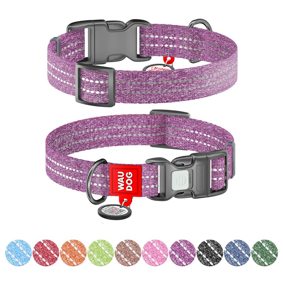 Нашийник WAUDOG Re-cotton з QR паспортом, відновлена бавовна, пластикова пряжка (ширина 20 мм, довжина 28-40 см), фіолетовий