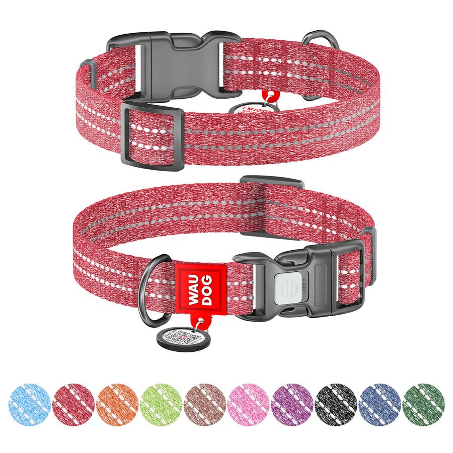 Нашийник WAUDOG Re-cotton з QR паспортом, відновлена бавовна, пластикова пряжка (ширина 20 мм, довжина 28-40 см), червоний