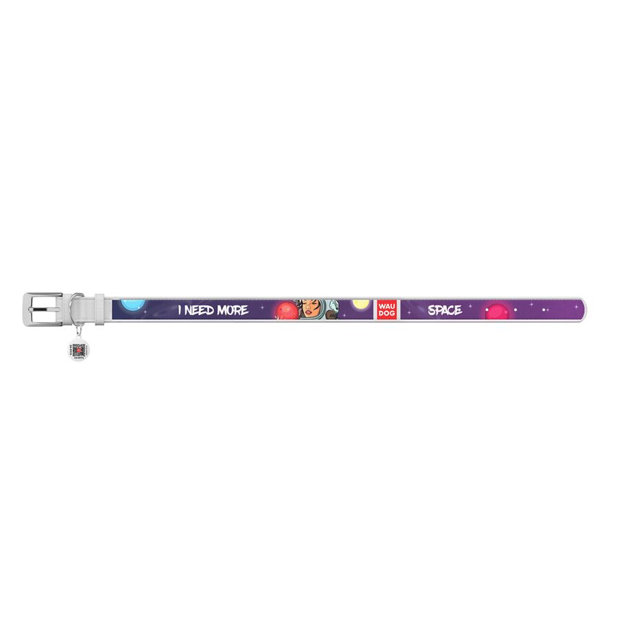 Нашийник для собак шкіряний WAUDOG Design з QR паспортом, малюнок "Більше космосу",M, Ш 20 мм, Дов 29-38 см білий — фото 2