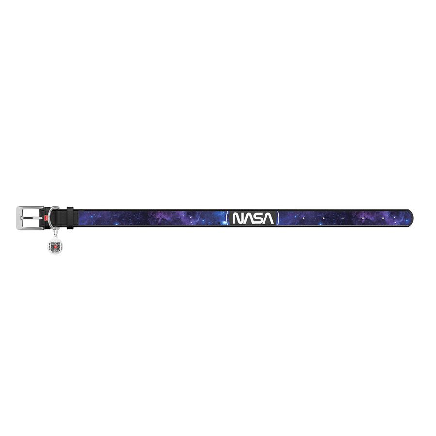 Нашийник для собак шкіряний WAUDOG Design з QR паспортом, малюнок "NASA21", XXS, Ш 12 мм, Д 18-24 см, чорний — фото 2