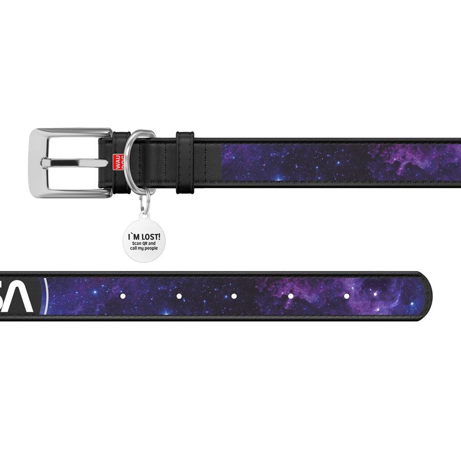 Нашийник для собак шкіряний WAUDOG Design з QR паспортом, малюнок "NASA21", XS, Ш 12 мм, Д 20-28 см, чорний — фото 3