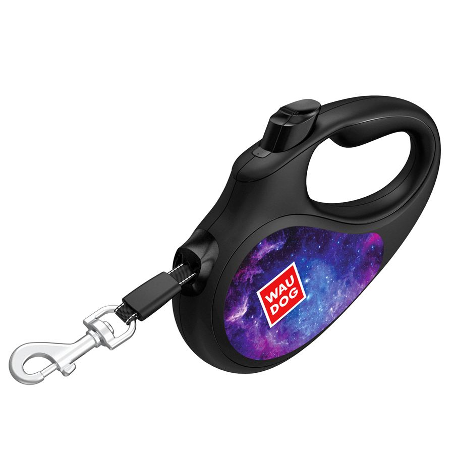 Повідець-рулетка для собак WAUDOG R-leash, малюнок "NASA21", L, до 50 кг, 5 м, світловідбиваюча стрічка чорний — фото 4