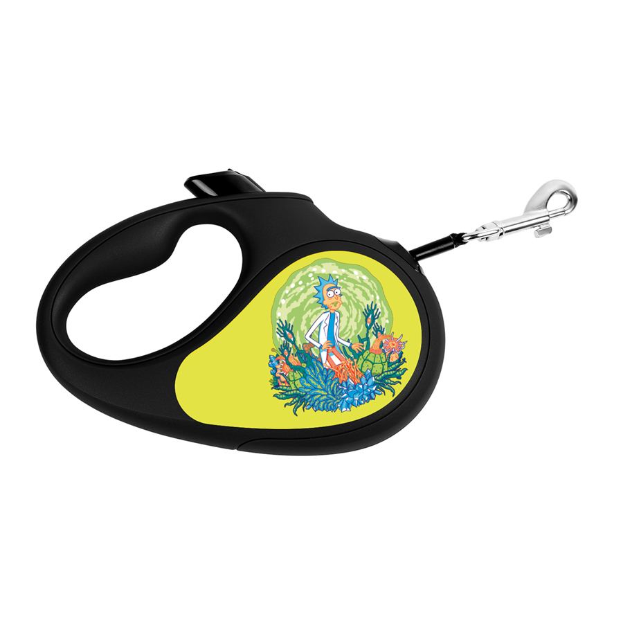 Повідець-рулетка для собак WAUDOG R-leash, малюнок "Рік та Морті 2", L, до 50 кг, 5 м, світловідбиваюча стрічка чорний