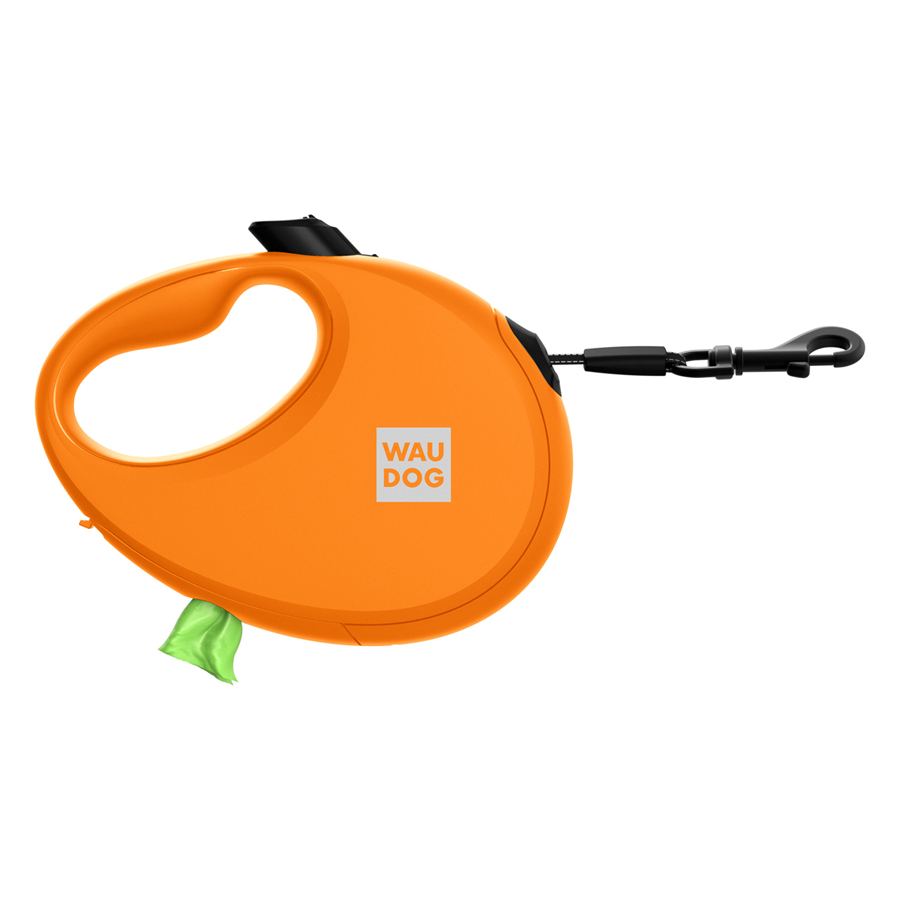 Повідець-рулетка для собак WAUDOG R-leash з контейнером для пакетів, світловідбивна стрічка, S, до 12 кг, 3 м, помаранчевий — фото 2