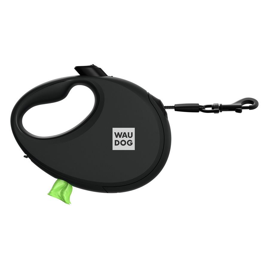 Повідець-рулетка для собак WAUDOG R-leash з контейнером для пакетів, світловідбивна стрічка, М, до 20 кг, 5 м, чорний — фото 2