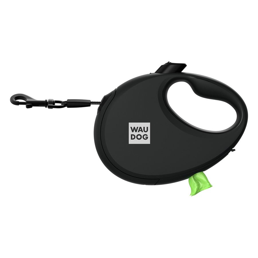 Повідець-рулетка для собак WAUDOG R-leash з контейнером для пакетів, світловідбивна стрічка, М, до 20 кг, 5 м, чорний — фото 4