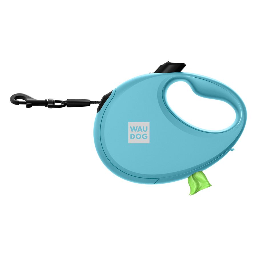 Повідець-рулетка для собак WAUDOG R-leash з контейнером для пакетів, світловідбивна стрічка, M, до 20 кг, 5 м, блакитний — фото 4