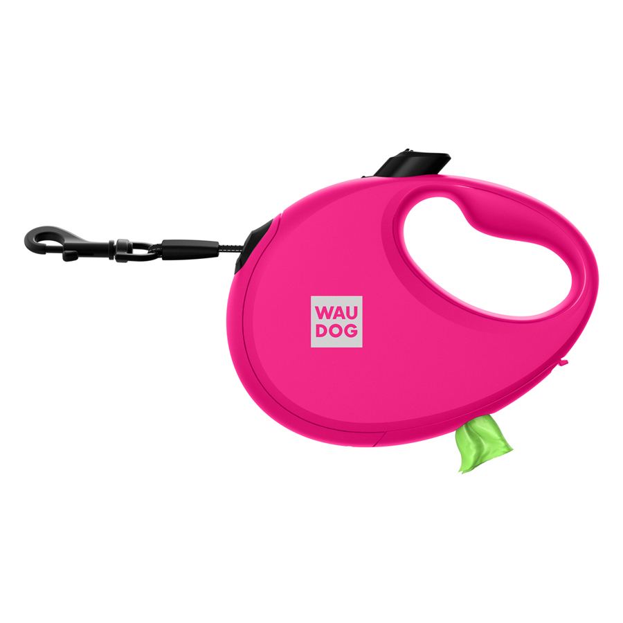 Повідець-рулетка для собак WAUDOG R-leash з контейнером для пакетів, світловідбивна стрічка, M, до 20 кг, 5 м, рожевий — фото 4