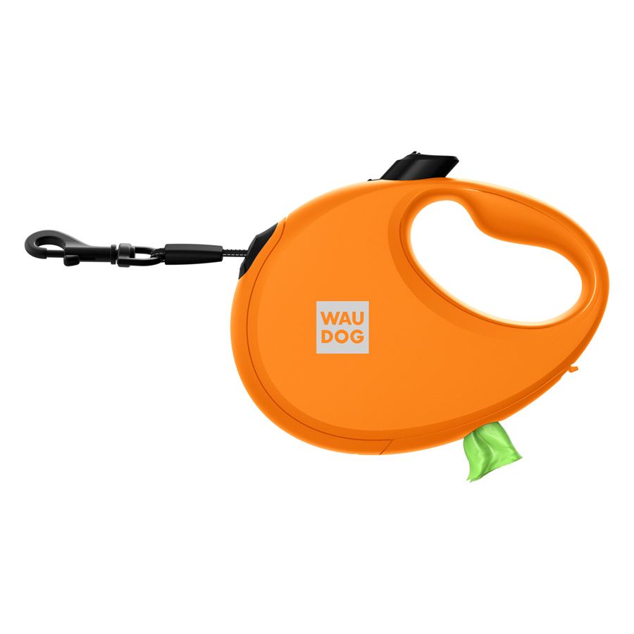 Повідець-рулетка для собак WAUDOG R-leash з контейнером для пакетів, світловідбивна стрічка, M, до 20 кг, 5м, помаранчевий — фото 4
