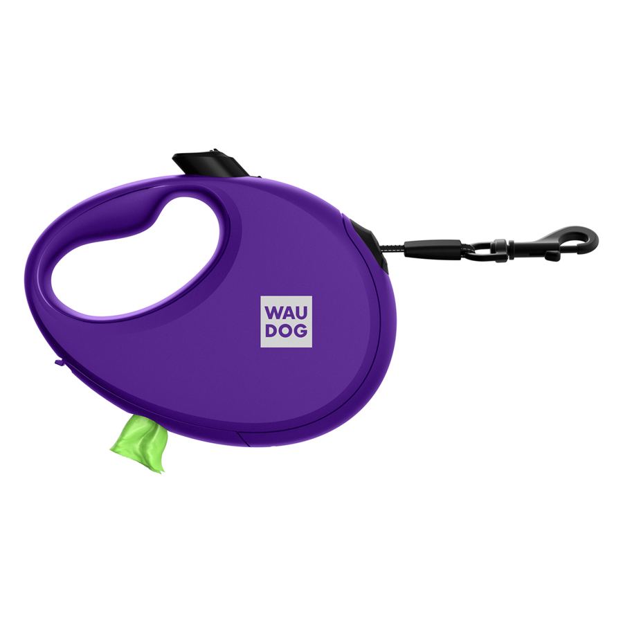 Повідець-рулетка для собак WAUDOG R-leash з контейнером для пакетів, світловідбивна стрічка, M, до 20 кг, 5 м, фіолетовий — фото 2