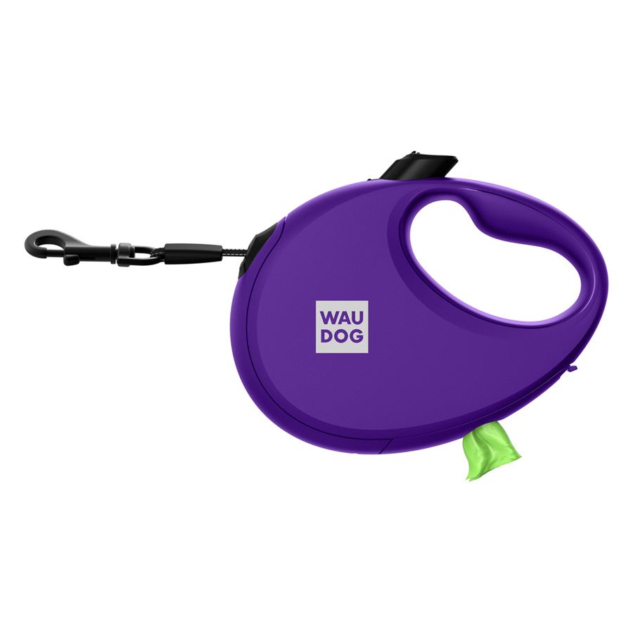 Повідець-рулетка для собак WAUDOG R-leash з контейнером для пакетів, світловідбивна стрічка, M, до 20 кг, 5 м, фіолетовий — фото 4