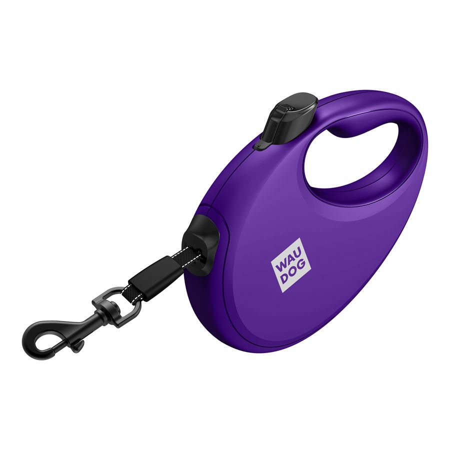 Повідець-рулетка для собак WAUDOG R-leash з контейнером для пакетів, світловідбивна стрічка, M, до 20 кг, 5 м, фіолетовий — фото 5