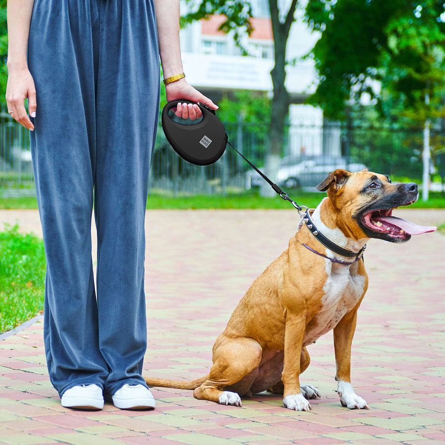 Повідець-рулетка для собак WAUDOG R-leash з контейнером для пакетів, світловідбивна стрічка, L, до 40 кг, 5 м, чорний — фото 2