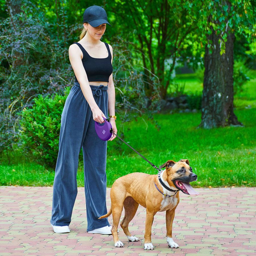 Повідець-рулетка для собак WAUDOG R-leash з контейнером для пакетів, світловідбивна стрічка, L, до 40 кг, 5 м, фіолетовий — фото 3