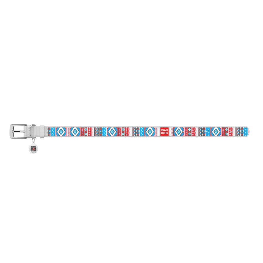 Нашийник для собак шкіряний WAUDOG Design з QR паспортом, малюнок "Етно", XL, Ш 35 мм, Дов 46-59 см, білий — фото 2