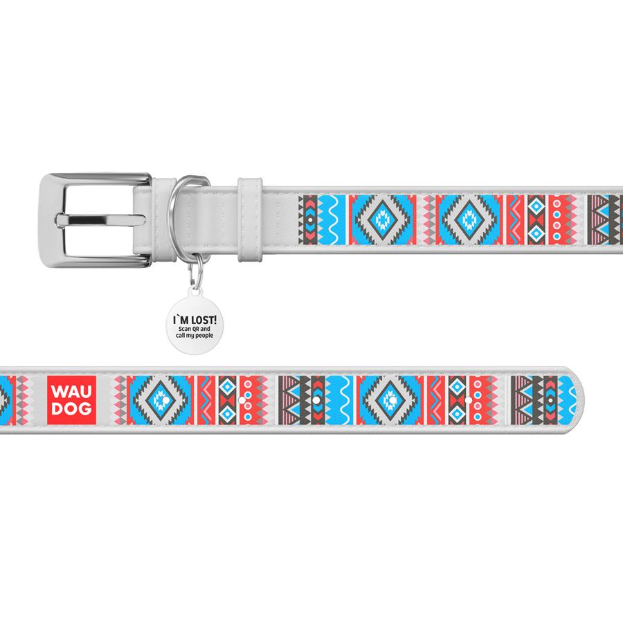 Нашийник для собак шкіряний WAUDOG Design з QR паспортом, малюнок "Етно", XL, Ш 35 мм, Дов 46-59 см, білий — фото 3
