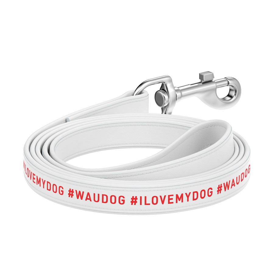 Повідець для собак шкіряний WAUDOG Design, малюнок "я люблю свою собаку", L-XXL, Ш 25 мм, Дов 122 см білий