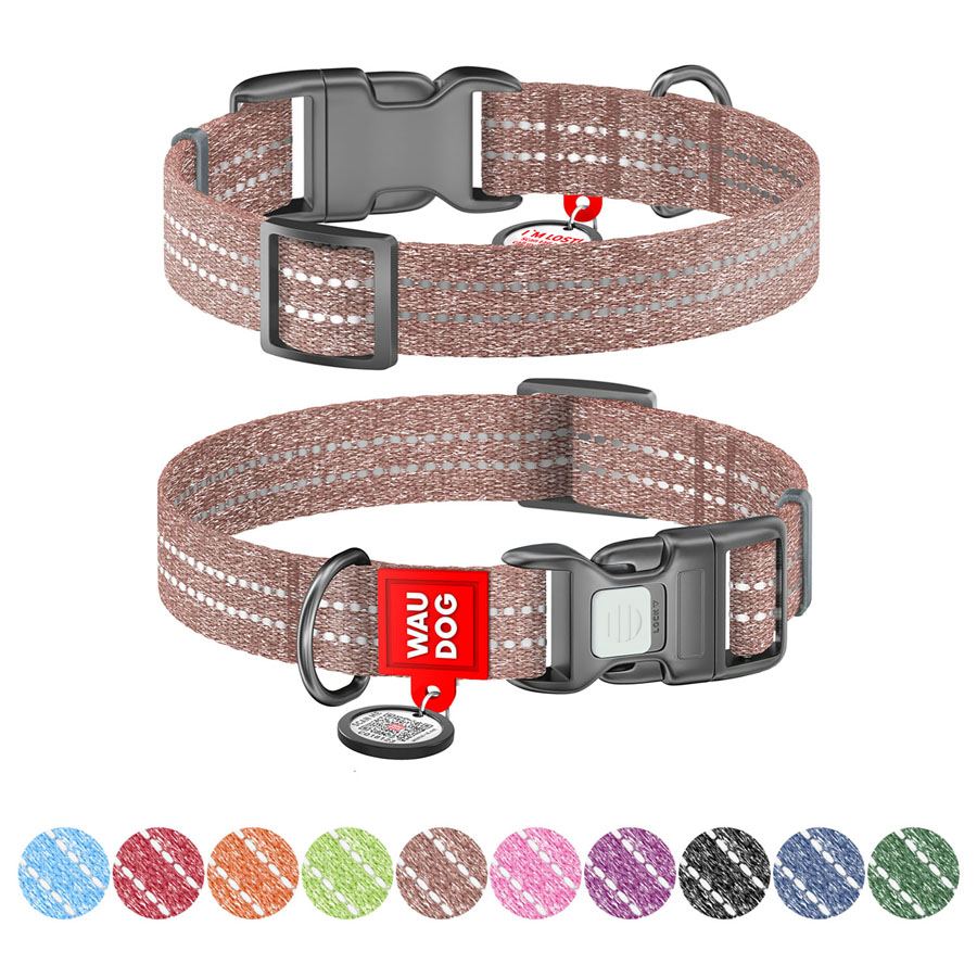 Нашийник WAUDOG Re-cotton з QR паспортом, відновлена бавовна, пластикова пряжка (ширина 15 мм, довжина 25-35 см) коричневий